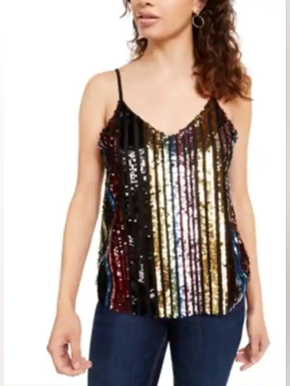 Crave Fame Multi-Color Sequin Fringe Camisole Top